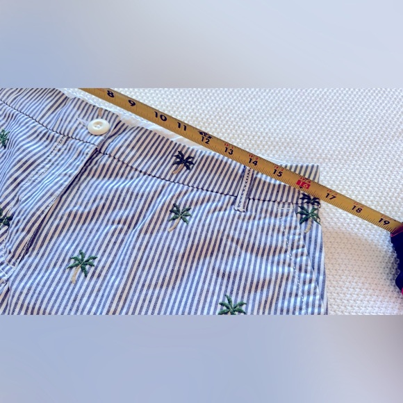 CROWN & IVY High Waisted Blue & White Striped Shorts w Embroidered Palm Trees - Picture 9 of 13
